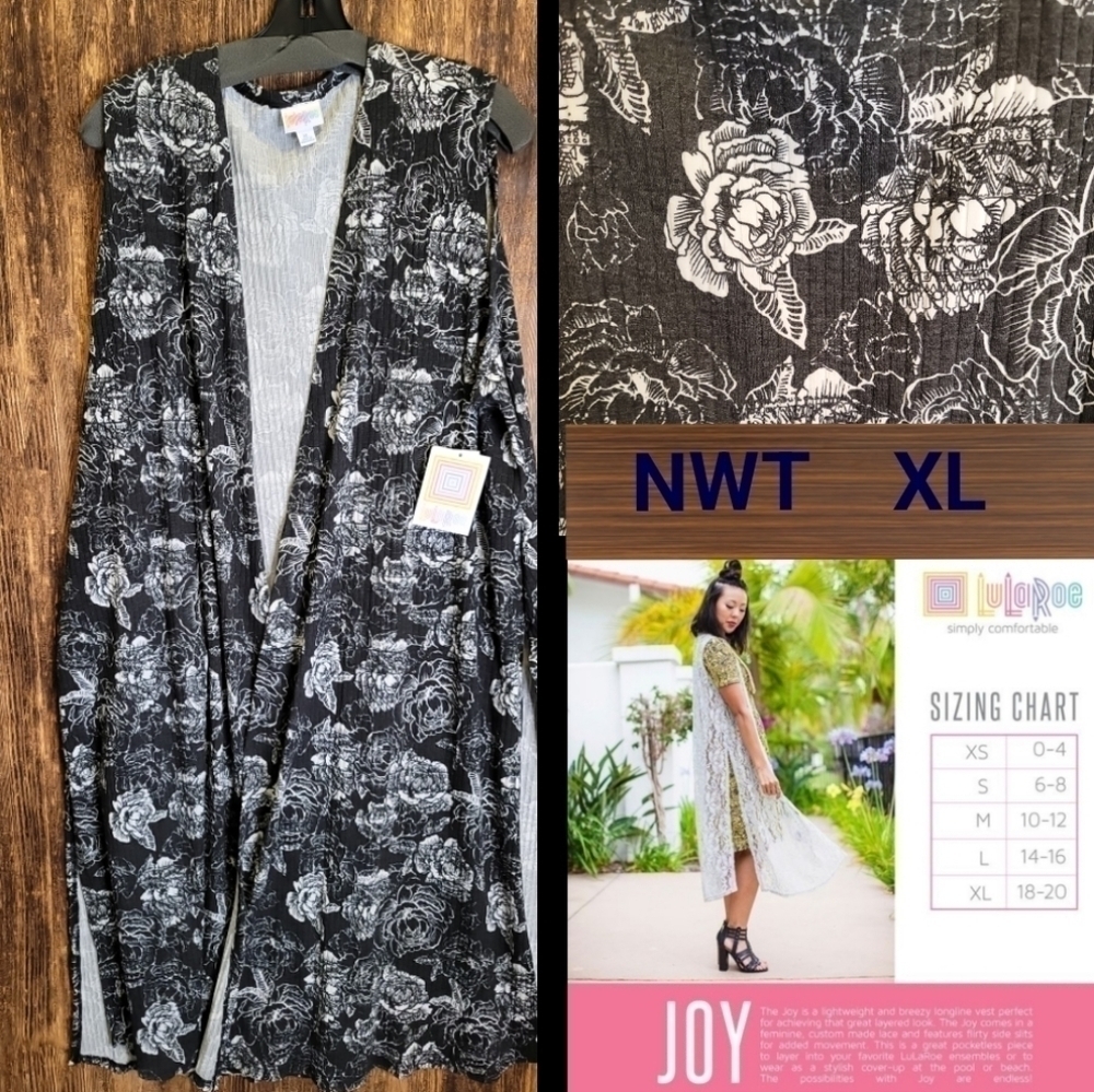 LuLaRoe "JOY" Vest size XL New With Tags black and white